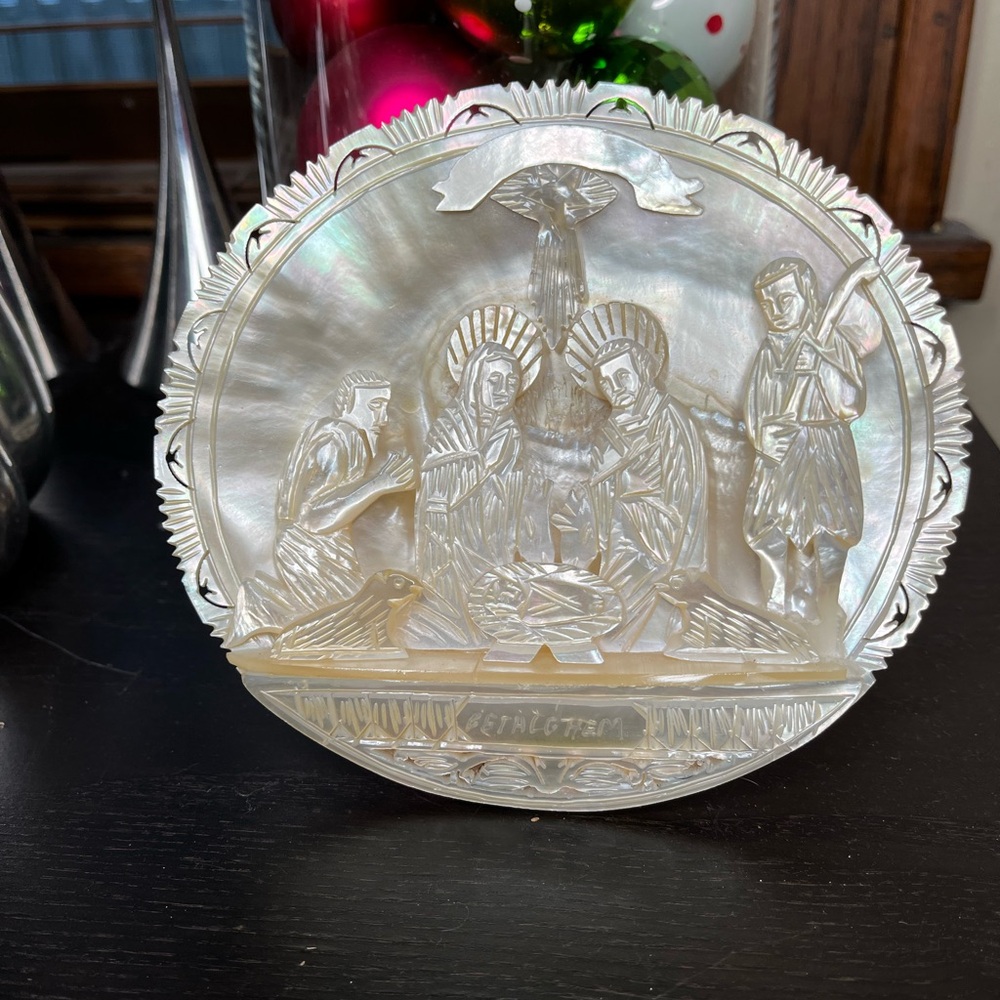 Vintage Carved Mother of Pearl Nativity Scene
